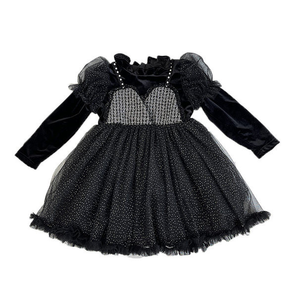 Moderna haljina za djevojčice s dugim rukavima i bisernim ukrasom