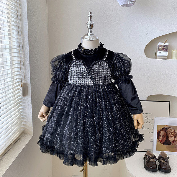 Moderna haljina za djevojčice s dugim rukavima i bisernim ukrasom