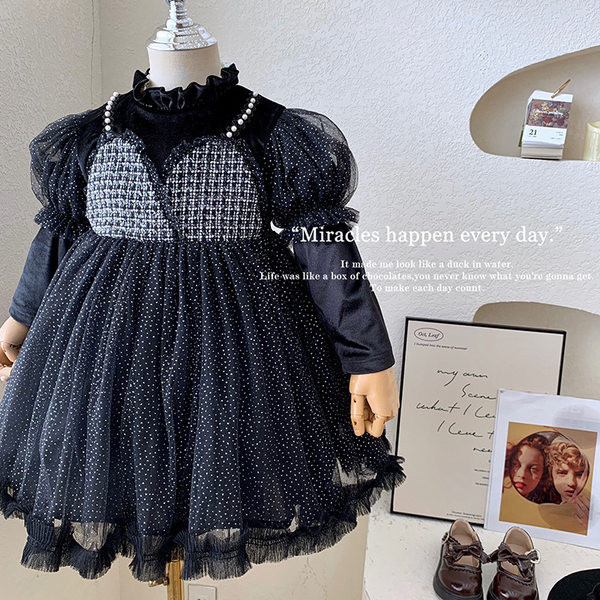 Moderna haljina za djevojčice s dugim rukavima i bisernim ukrasom