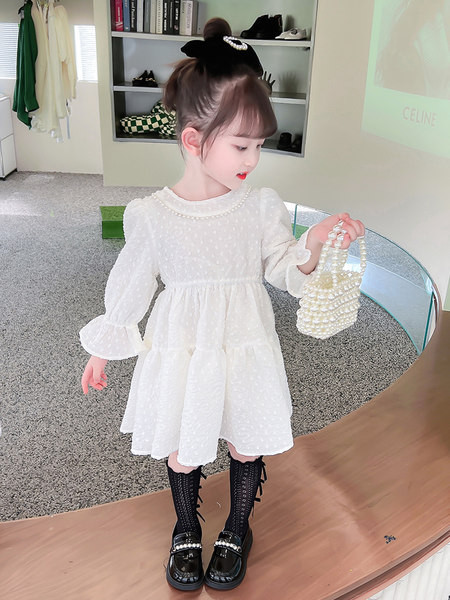 Dječja izrezana haljina s trakom i perlama za djevojčice