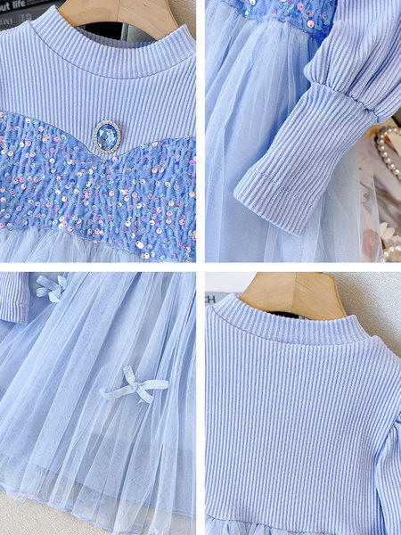 Suknelė mergaitei su kaspinu ir dekoratyviniu akmeniu