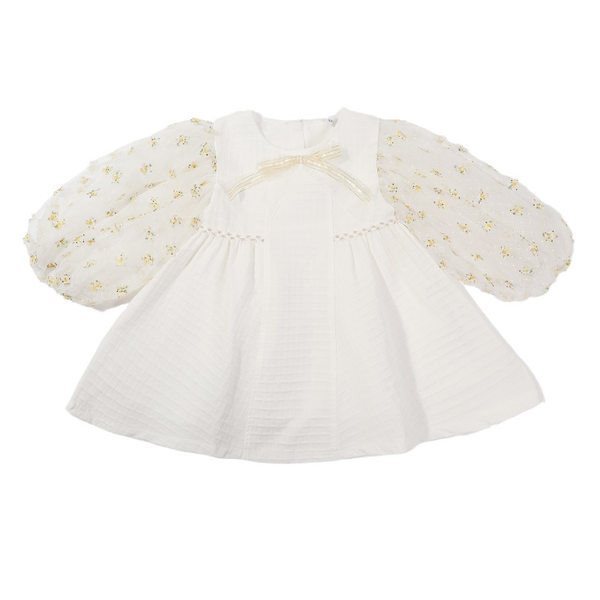 Elegantiška vaikiška suknelė su siuvinėjimu ir kaspinu