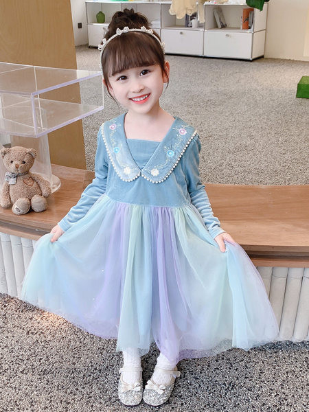 Dječja haljina za djevojčice s vezom i biserima