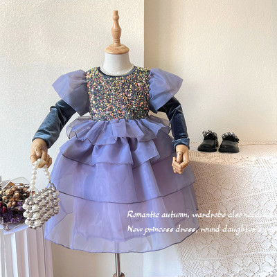 Dječja haljina za djevojčice s dugim rukavima i šljokicama