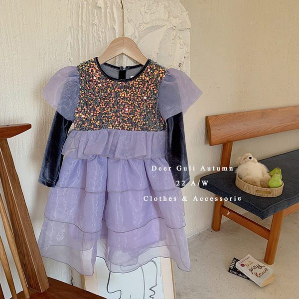 Dječja haljina za djevojčice s dugim rukavima i šljokicama