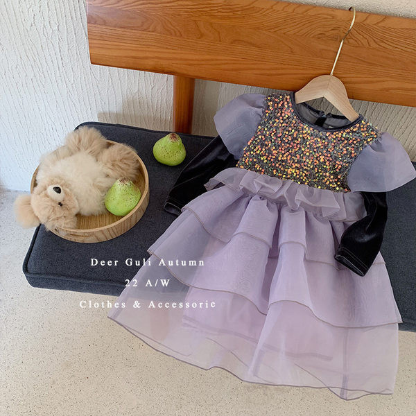 Dječja haljina za djevojčice s dugim rukavima i šljokicama