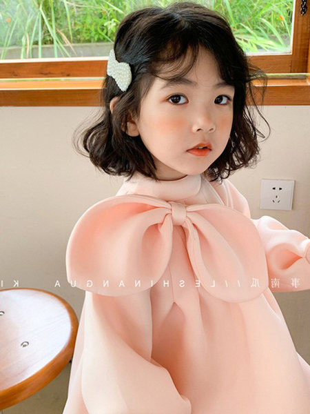 Haljina širokog uzorka za djevojčice s dugim rukavima i trakom