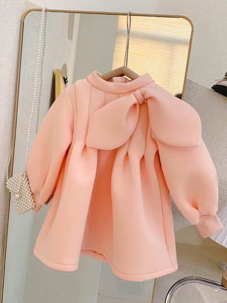 Haljina širokog uzorka za djevojčice s dugim rukavima i trakom