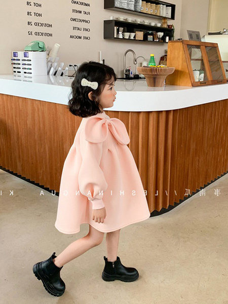 Haljina širokog uzorka za djevojčice s dugim rukavima i trakom