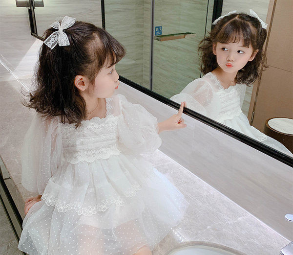 Rochie eleganta pentru copii cu broderie in culoarea alba