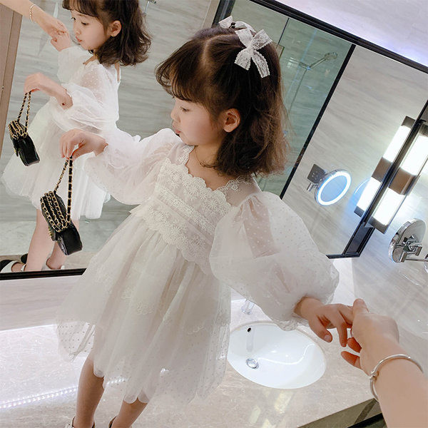 Rochie eleganta pentru copii cu broderie in culoarea alba