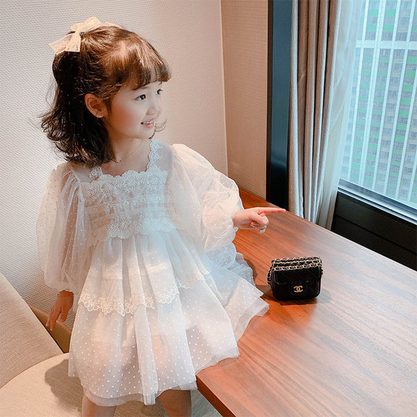 Rochie eleganta pentru copii cu broderie in culoarea alba