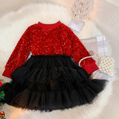 Dječja haljina s dugim rukavima i šljokicama za djevojčice