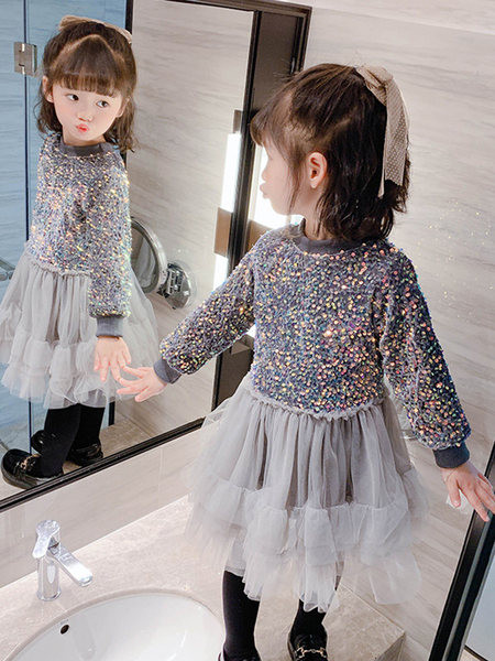 Dječja haljina s dugim rukavima i šljokicama za djevojčice