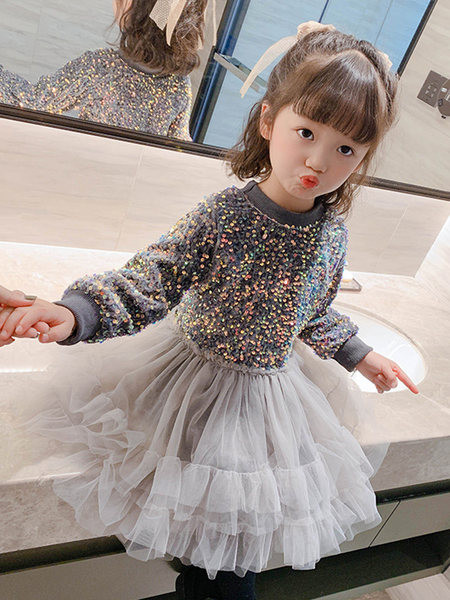 Dječja haljina s dugim rukavima i šljokicama za djevojčice