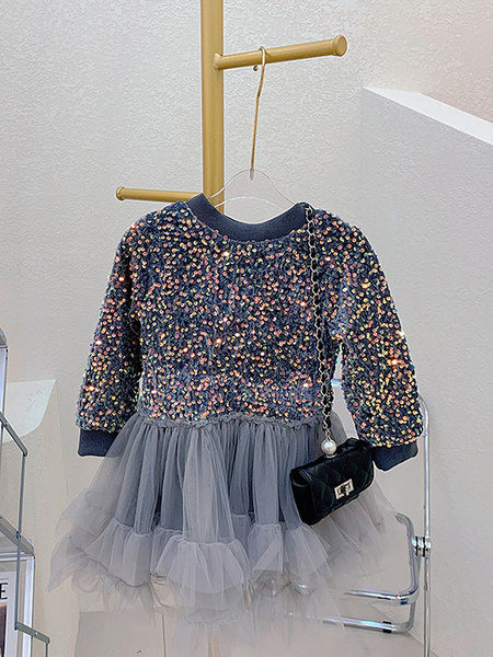 Dječja haljina s dugim rukavima i šljokicama za djevojčice