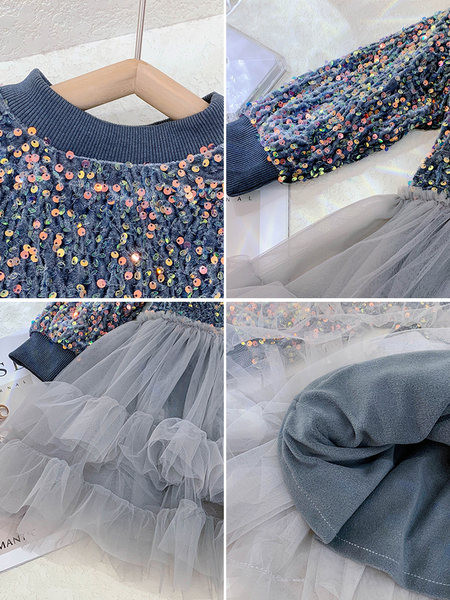 Dječja haljina s dugim rukavima i šljokicama za djevojčice