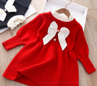 Ležerna dječja haljina s trakom i okruglim izrezom