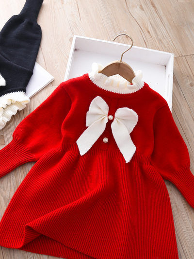 Ležerna dječja haljina s trakom i okruglim izrezom