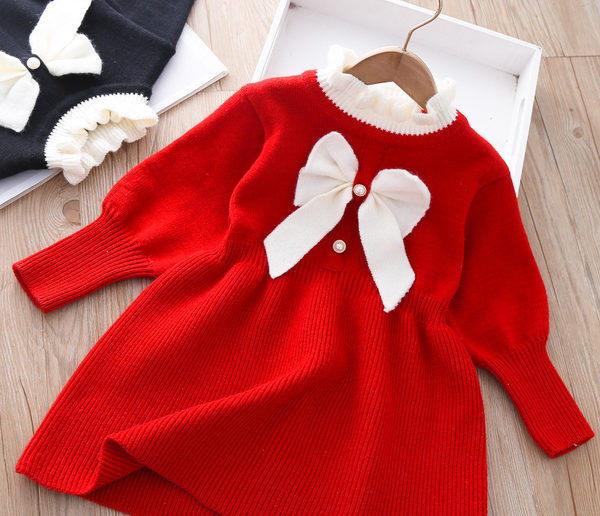 Ležerna dječja haljina s trakom i okruglim izrezom