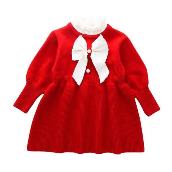 Ležerna dječja haljina s trakom i okruglim izrezom