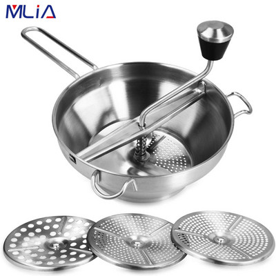 MLIA rozsdamentes acél élelmiszerdaráló forgó élelmiszerdaráló zöldségszűrő burgonyanyomó 3 marótárcsával 1 liter kapacitás
