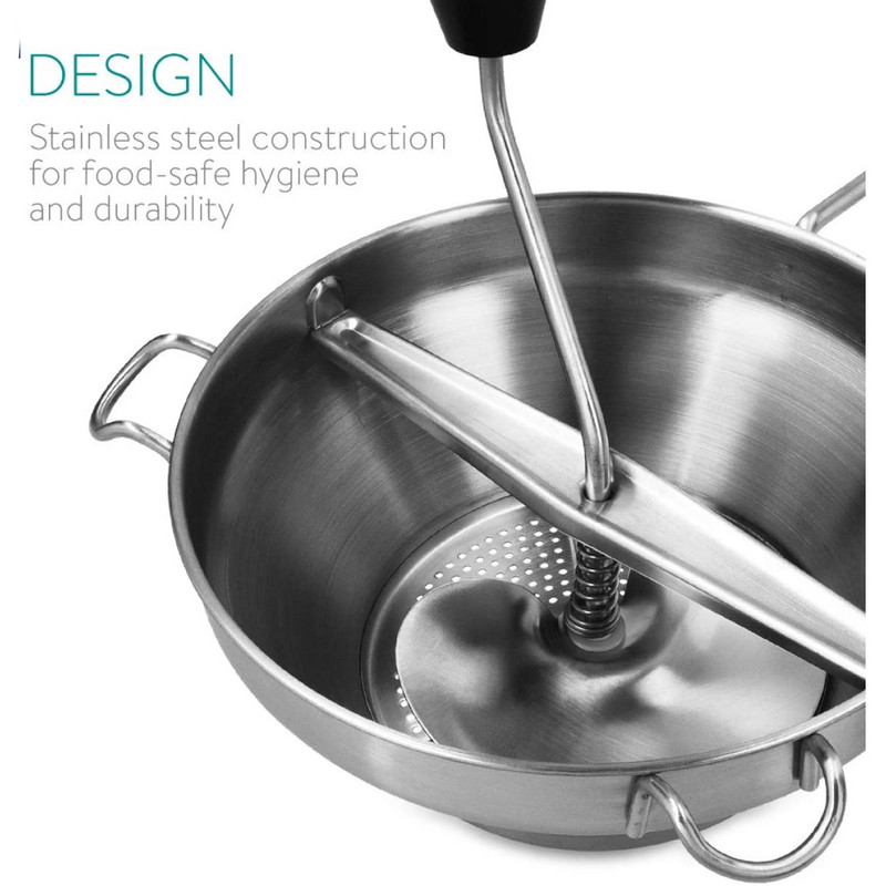 MLIA nerūdijančio plieno maisto malūnėlis rotacinis maisto malūnas daržovių koštuvas bulvių trintuvas su 3 malimo diskais, 1 kv.