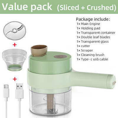 Set de tăiat legume electrice de mână Tocător de usturoi multifuncțional Tocător de carne Mașină de tocat mâncare Feliere cu încărcare USB