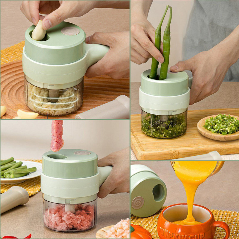 Set de tăiat legume electrice de mână Tocător de usturoi multifuncțional Tocător de carne Mașină de tocat mâncare Feliere cu încărcare USB