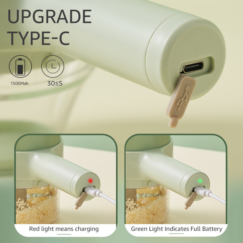 Set de tăiat legume electrice de mână Tocător de usturoi multifuncțional Tocător de carne Mașină de tocat mâncare Feliere cu încărcare USB