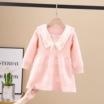 Įprasta vaikiška megzta suknelė ilgomis rankovėmis mergaitėms