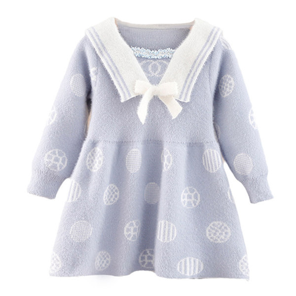 Įprasta vaikiška megzta suknelė ilgomis rankovėmis mergaitėms