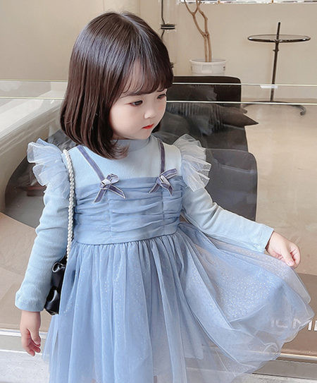 Moderna dječja haljina od tila - plava i roza boja