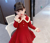 Rudens-žiemos suknelė mergaitėms ilgomis rankovėmis ir sagomis