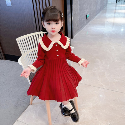 Rudens-žiemos suknelė mergaitėms ilgomis rankovėmis ir sagomis