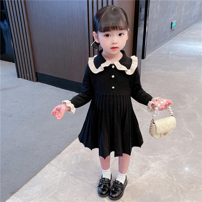 Rudens-žiemos suknelė mergaitėms ilgomis rankovėmis ir sagomis