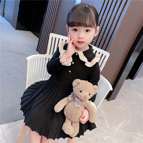 Rudens-žiemos suknelė mergaitėms ilgomis rankovėmis ir sagomis