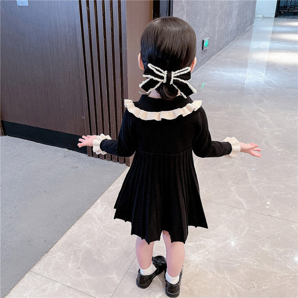 Rudens-žiemos suknelė mergaitėms ilgomis rankovėmis ir sagomis