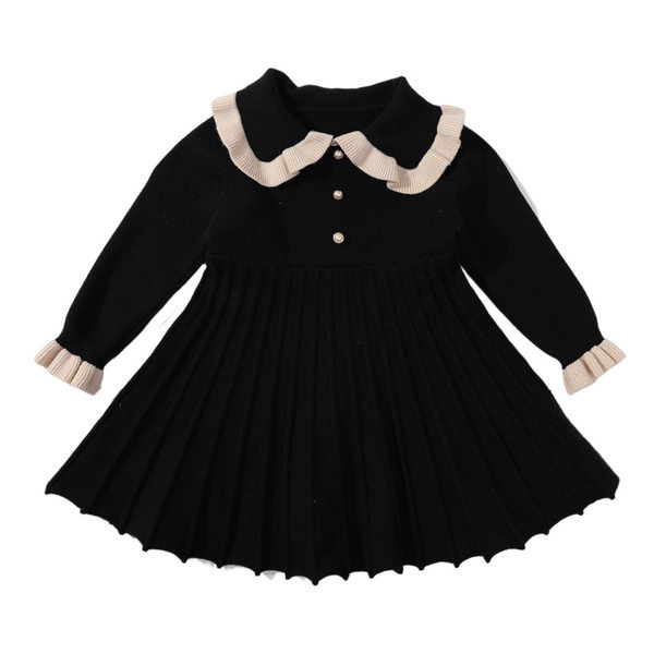 Rudens-žiemos suknelė mergaitėms ilgomis rankovėmis ir sagomis