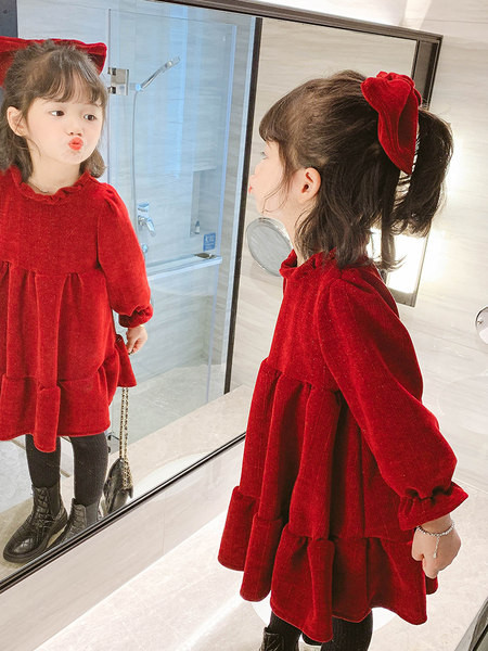 Vienspalvė suknelė ilgomis rankovėmis mergaitei