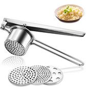 Storcator de cartofi din oțel inoxidabil LMETJMA Storcator manual de cartofi cu 3 discuri interschimbabile Storcator de fructe Storcator de lamaie KC0442