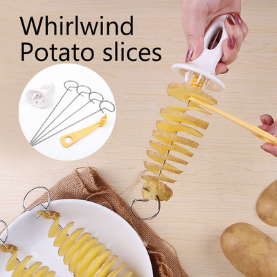 Tăiător de cartofi cu rotire cu 3 șiruri Cuțit de cartofi răsucite în spirală Manual DIY Articole creative de bucătărie Cuțit în spirală pentru legume