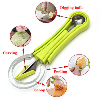 4 σε 1 Ανοξείδωτο μαχαίρι σκάλισμα σετ εργαλείων φρούτων Φρούτα καρπούζι μπάλα σκάψιμο κουτάλι Utility Κουζίνα σκάλισμα διαχωριστικό εργαλείο