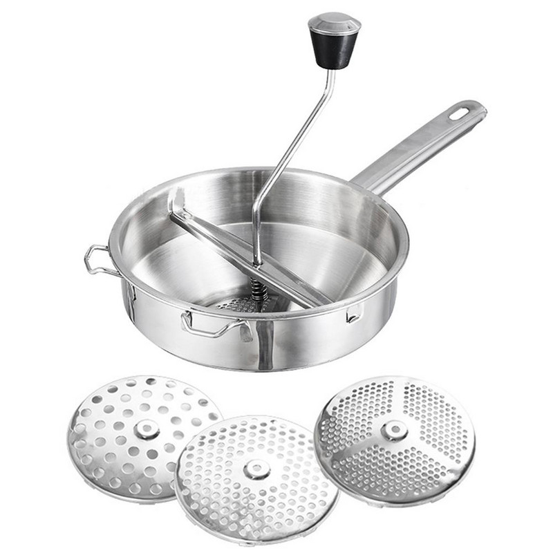 Rankinis nerūdijančio plieno sukamasis maisto malūnas, puikiai tinkantis daržovių tyrėms arba sriuboms gaminti Pomidorai Virtuvės įrankiai