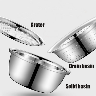 3PCS Višenamjenske kuhinjske ribeži od nehrđajućeg čelika Rezač povrća Rezač povrća Odvodna košara Set odvodna posuda za voće