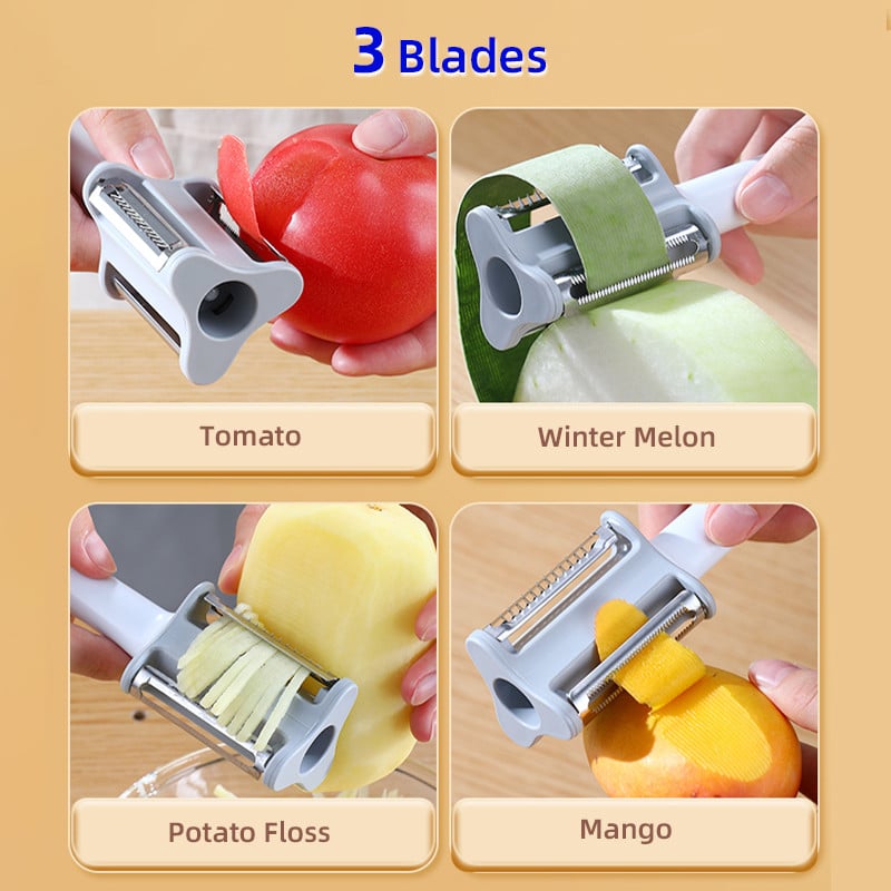 3 peilių daržovių skustuvas su dangteliu, nerūdijančio plieno bulvių pjaustyklė morkų trintuvė vaisių pjaustyklė virtuvės nauji virtuvės priedai