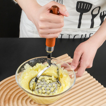 Μηχανή πατάτας από ανοξείδωτο ατσάλι με ξύλινη λαβή Χειροκίνητη λάσπη λαχανικών φρούτων Πρέσα χυμών θρυμματιστής τροφίμων Κουζίνα Εργαλεία μαγειρέματος