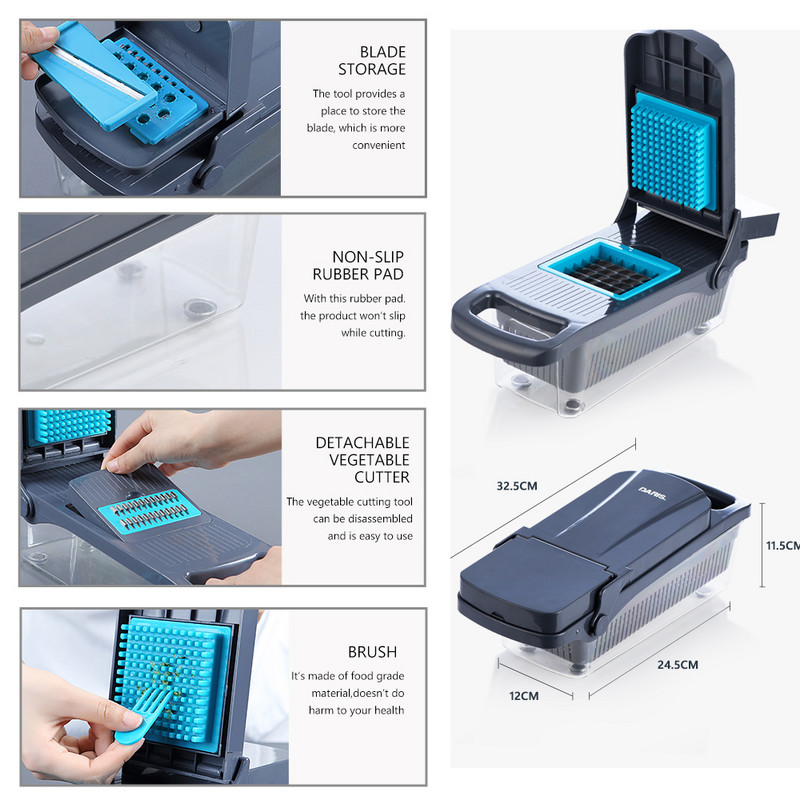 Zöldségvágó Multifunkcionális Szeletelő Gyümölcsburgonya Hámozó Sárgarépa Reszelő Konyhai tartozékok kosár zöldségszeletelő