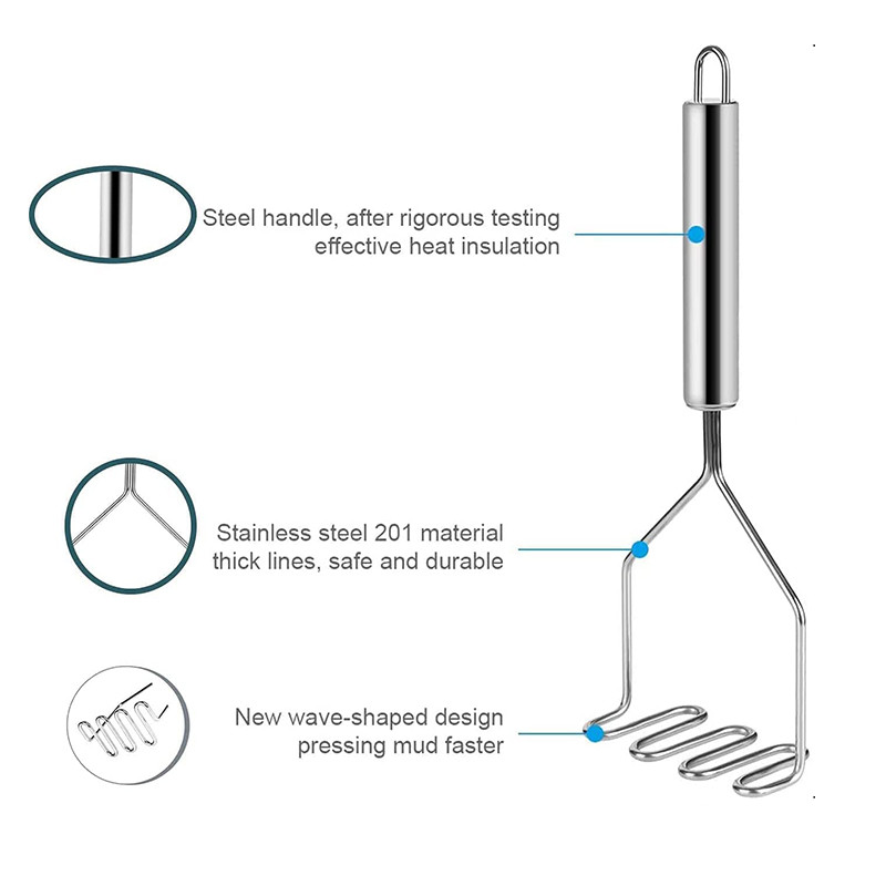 Mașină de zdrobire de cartofi din oțel inoxidabil Mașină de zdrobire pentru piure Mașină de zdrobire de cartofi Aparat de zdrobire netedă pentru piure de cartofi Gadget de bucătărie pentru gătit
