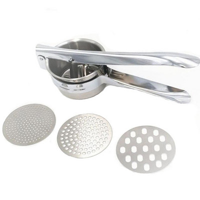 Rižnica za krumpir od nehrđajućeg čelika s 3 izmjenjiva diska za usitnjavanje, alat za pravljenje pirea od krumpira